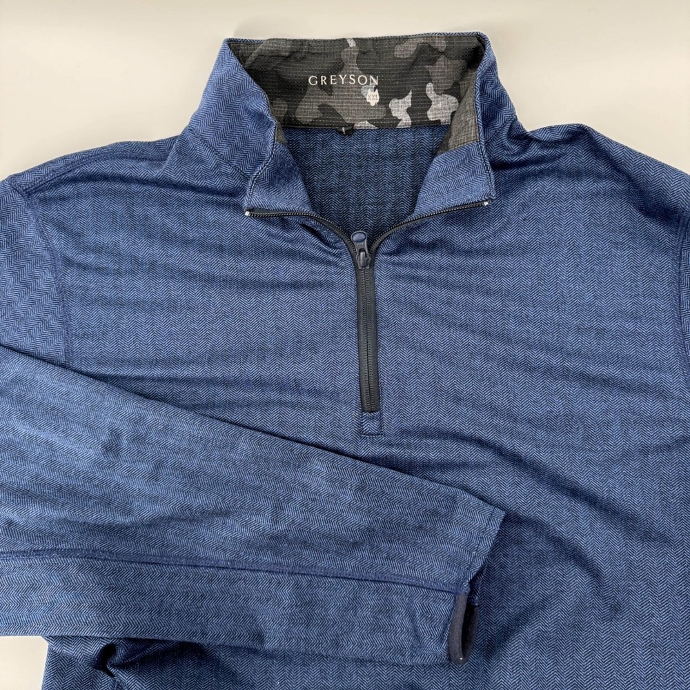 Greyson Quarter Zip Golf Pullover Mens XXL Navy Blue Herringbone Gleneagles Camo